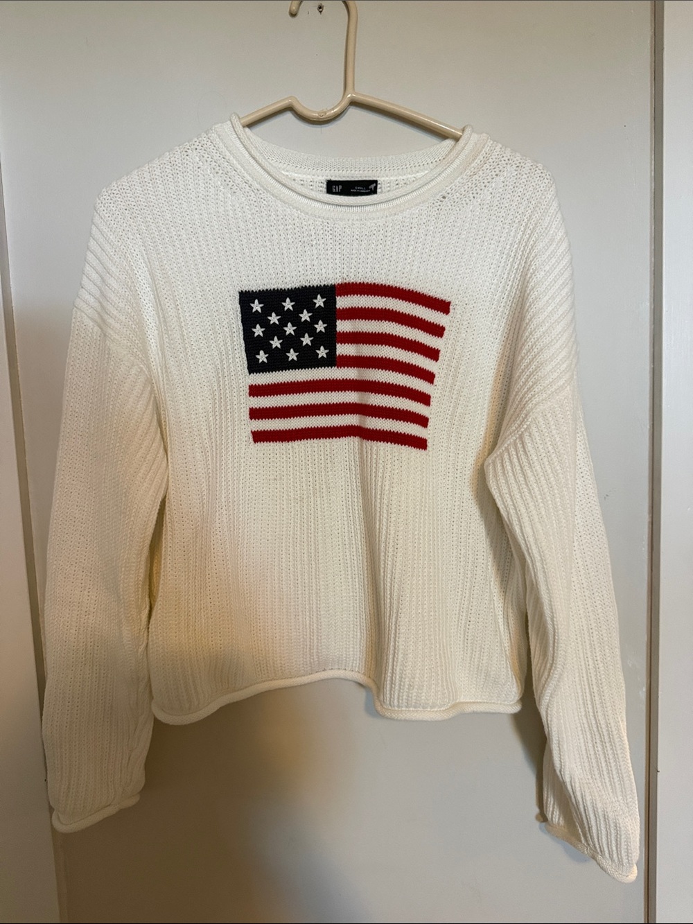 GAP Cream Knit Sweater with Flag Patch
